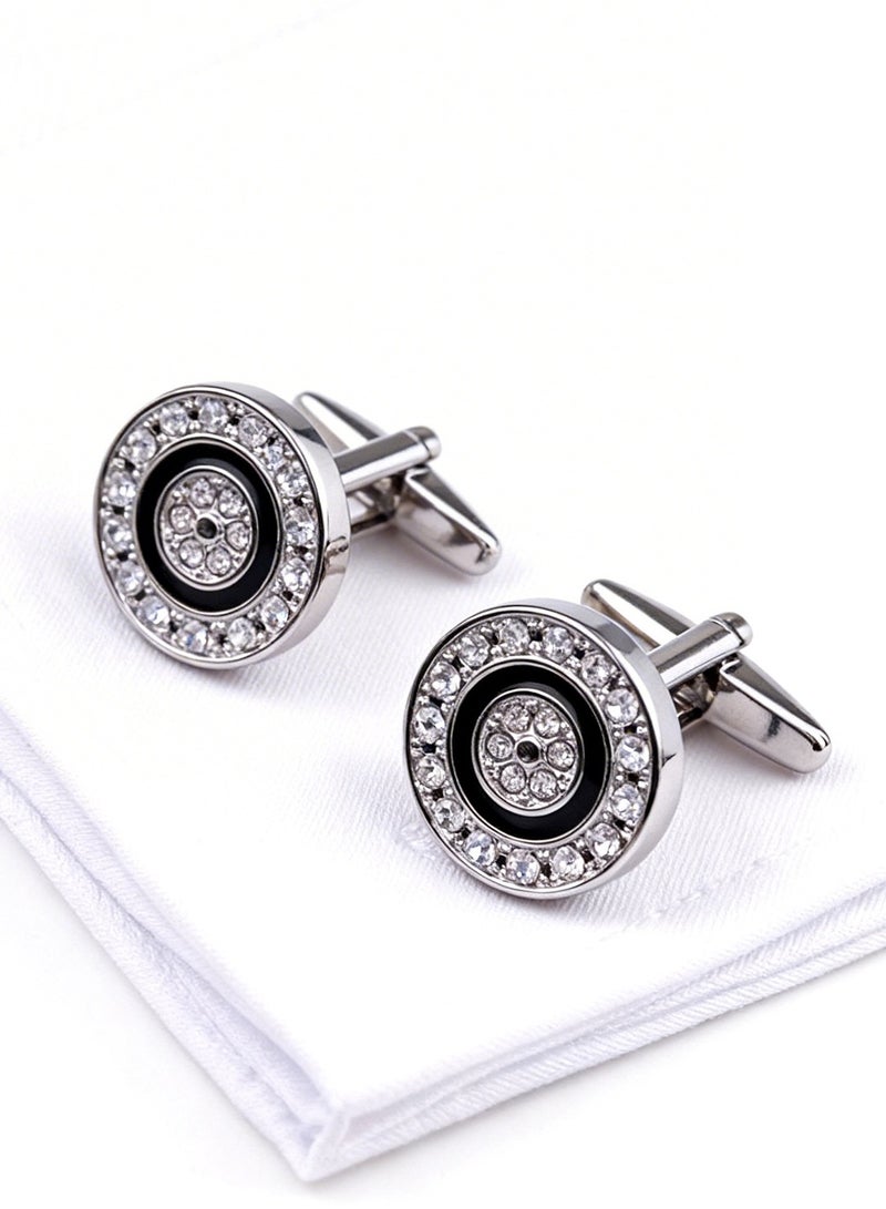 DB Innov. Cufflinks, Round Crystal Cufflinks, 2 PCS in One Set Copper Material Jewelry Specially Design for Men's Shirt Wedding Business Gift with Delicate Package Box. - Image 1